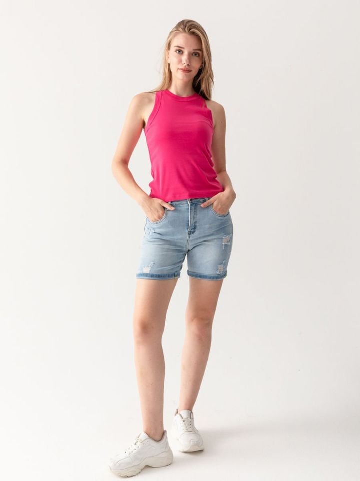 Ribana Geniş Biyeli Crop - Pembe
