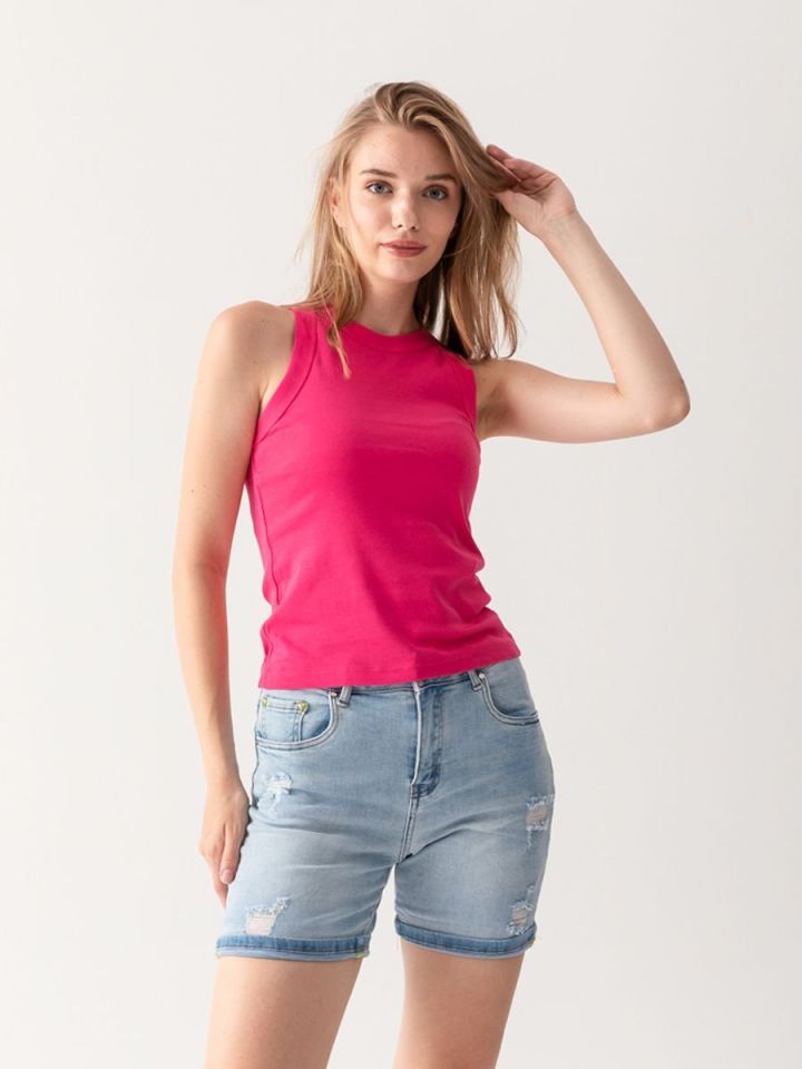 Ribana Geniş Biyeli Crop - Pembe
