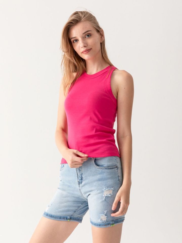 Ribana Geniş Biyeli Crop - Pembe
