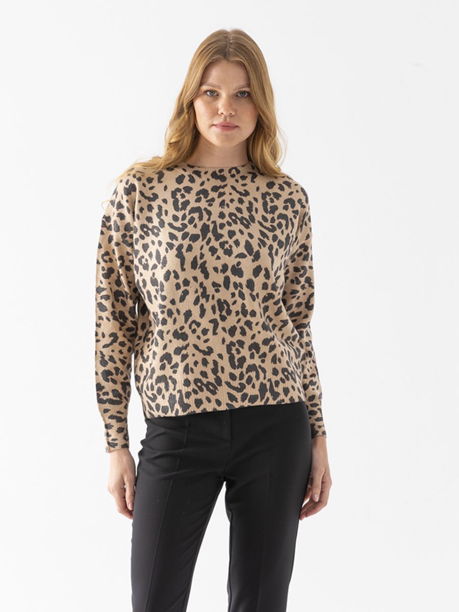 Leopar Desenli İnce Kazak