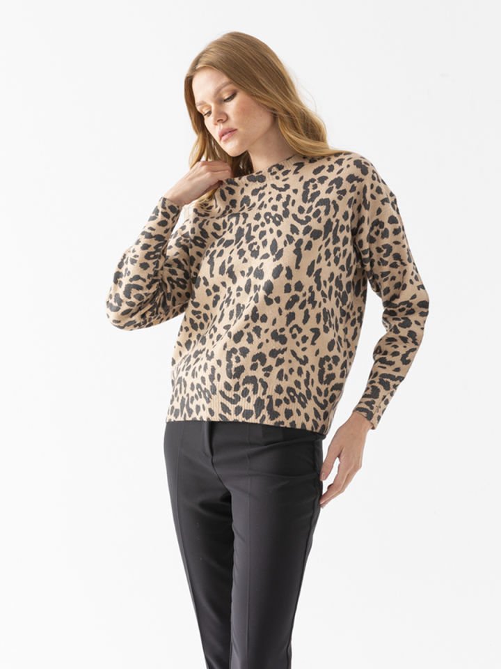 Leopar Desenli İnce Kazak