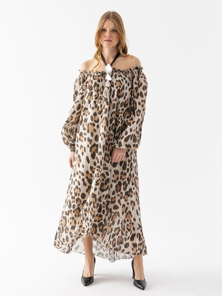 Leopar Desenli Koton Elbise