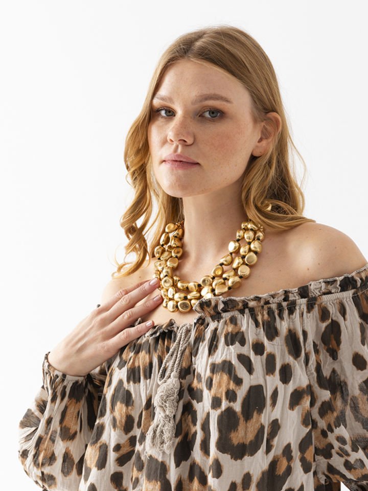 Leopar Desenli Koton Elbise
