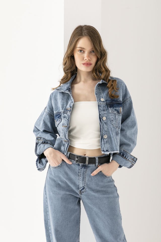 Denim Püskül Detaylı Kısa Ceket