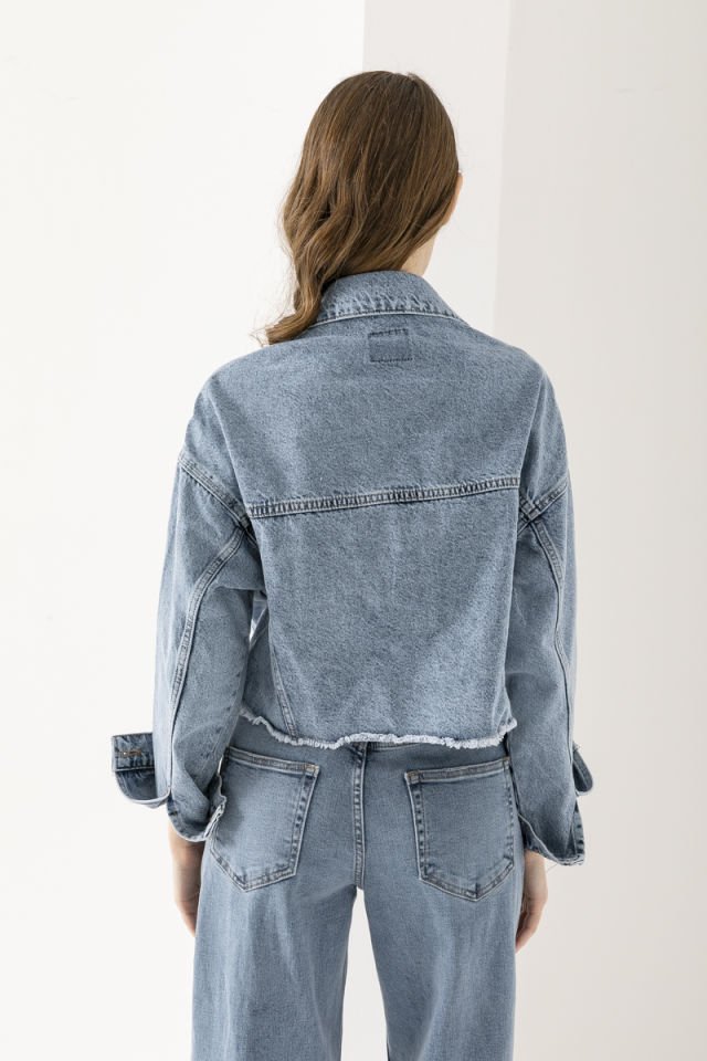 Denim Püskül Detaylı Kısa Ceket
